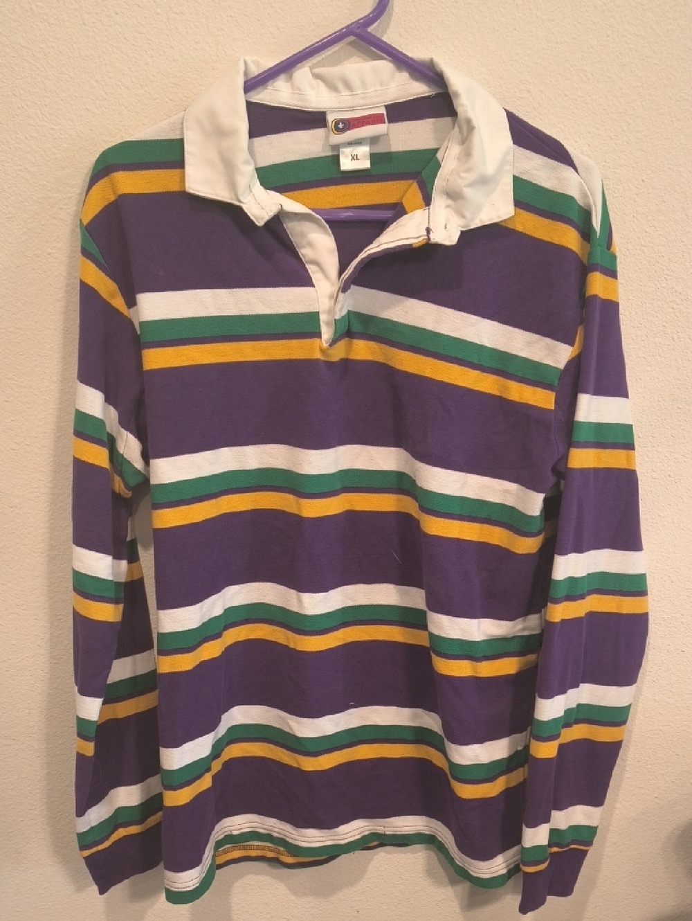 Mardi Gras Striped Rugby Polo in Purple, Green & Yellow XL